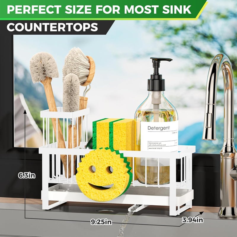 Taugast Sponge Holder for Kitchen Sink,Sink Caddy with Removable Dish Brush Holder,Self-Draining Kitchen Countertop Organizers and Storage Essentials,Soap Dispenser Organize and Home Decor-White - Image 2